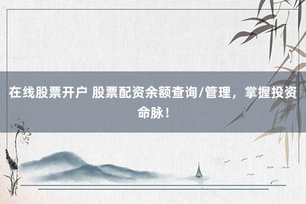 在线股票开户 股票配资余额查询/管理，掌握投资命脉！