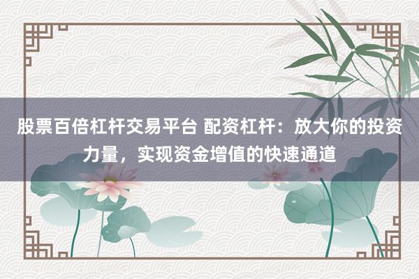 股票百倍杠杆交易平台 配资杠杆：放大你的投资力量，实现资金增值的快速通道