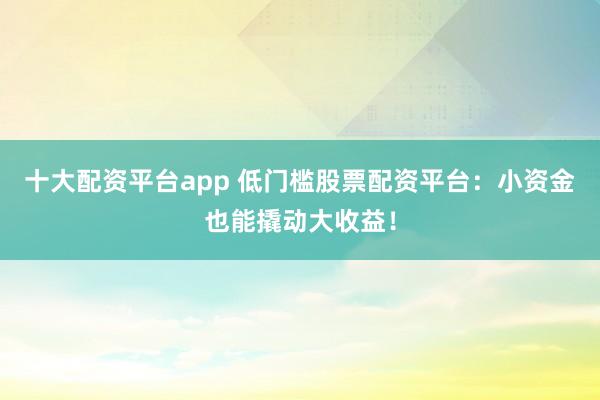 十大配资平台app 低门槛股票配资平台：小资金也能撬动大收益！
