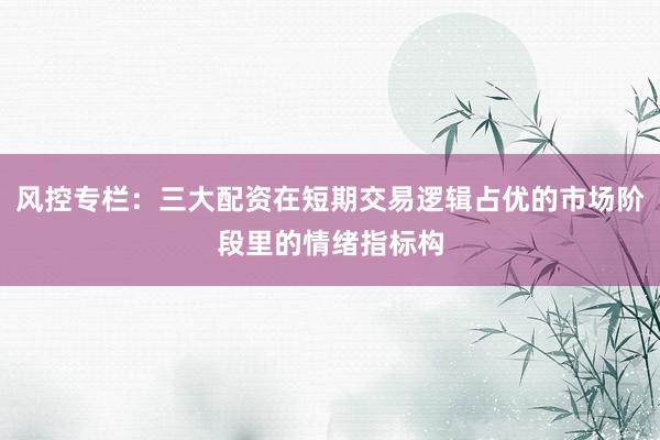 风控专栏：三大配资在短期交易逻辑占优的市场阶段里的情绪指标构