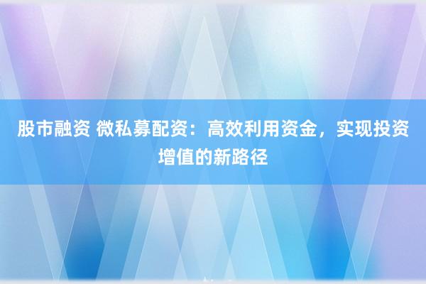 股市融资 微私募配资：高效利用资金，实现投资增值的新路径