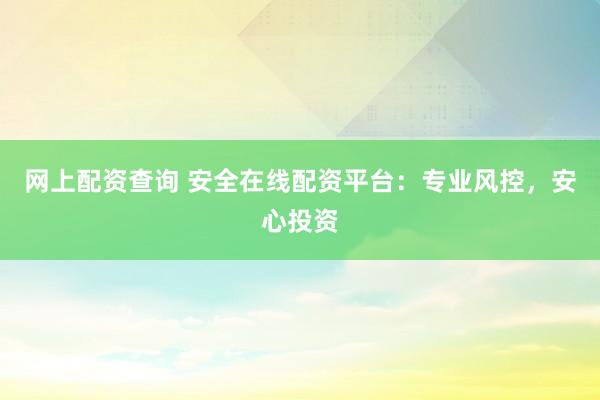 网上配资查询 安全在线配资平台：专业风控，安心投资